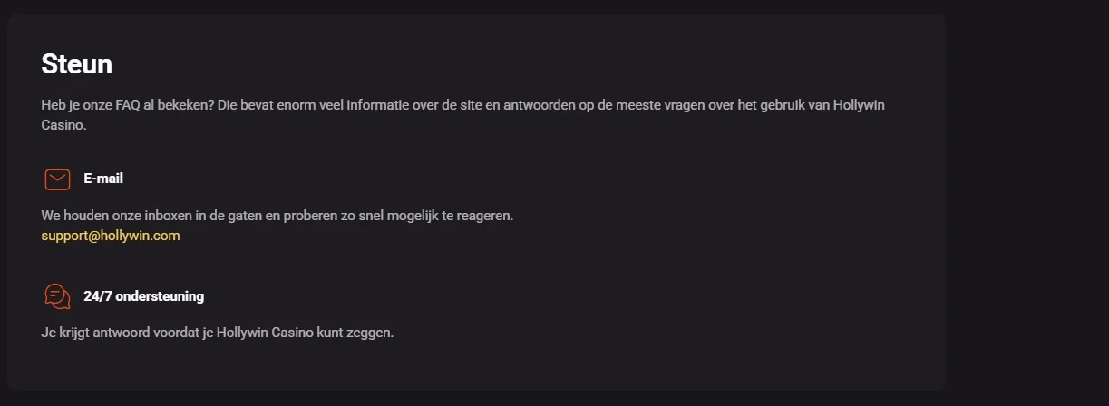 Hollywin Casino support